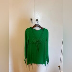 Green V-Neck Tie-Front Women's Top
